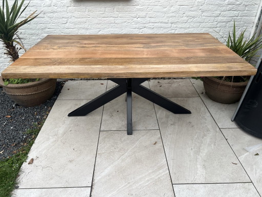 Mesa de comedor de madera de mango natural 200cm con pata de matriz de acero