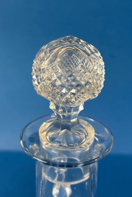 Image 1 of Unique hand-painted crystal carafe with 4 glasses, vintage