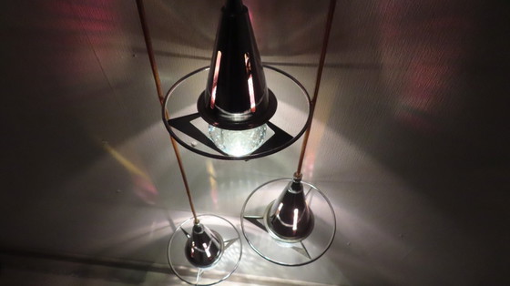 Image 1 of Lampada a sospensione vintage a cascata con 3 sfere di vetro