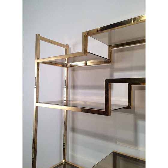 Image 1 of Vintage shelf in gilded chrome and glass, France 1970