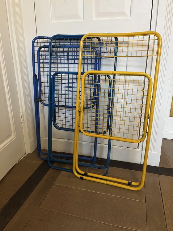 Image 1 of 3x Vintage folding chair by Niels Gammelgaard, two shades of blue and yellow