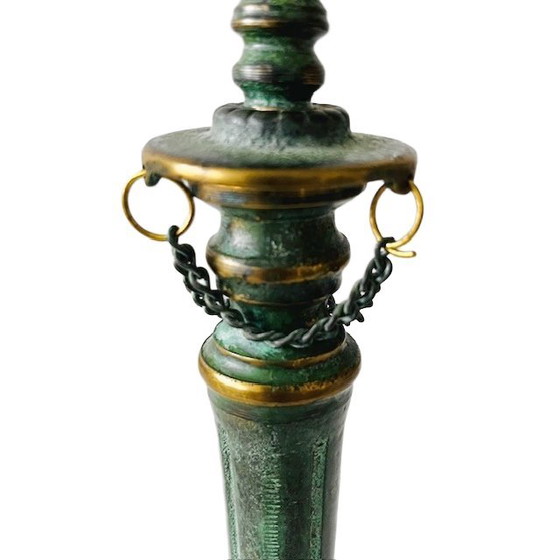 Image 1 of Antique bronze candlestick green patina 1900's