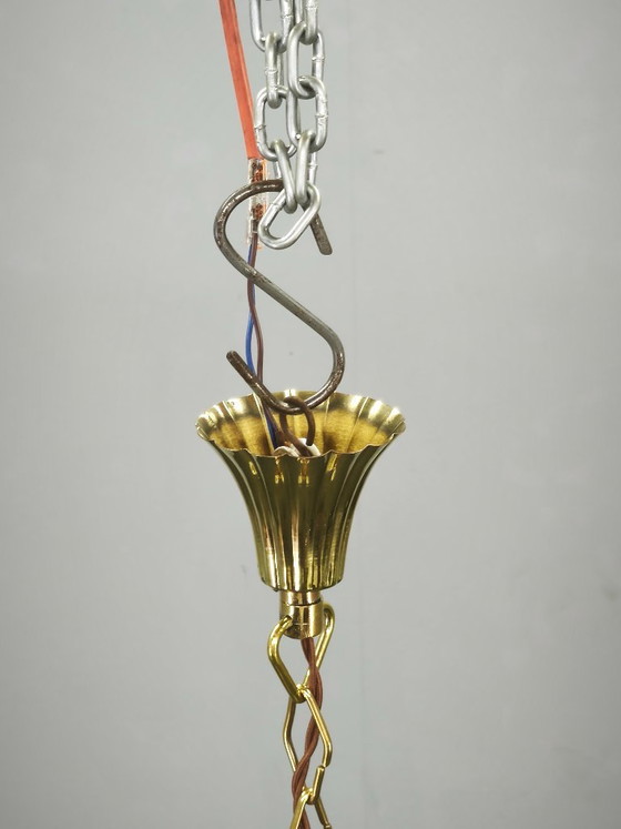 1930s Czechoslovak Art Deco Brass And Opaline Glass Chandelier (photo 7 of 14)
