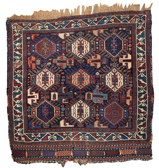 Bolso persa Khamseh antiguo, coleccionable y hecho a mano, 1,9" x 1,11" (58 cm x 67 cm), década de 1880 - 1B318