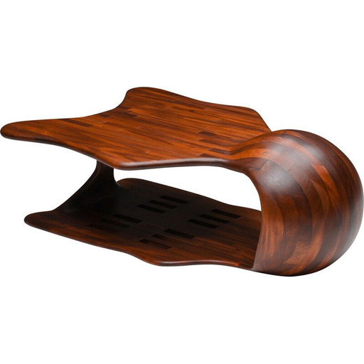 Mesa de centro vintage de dos niveles de madera oscura de Studio Craft, Amerique, 1970