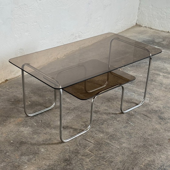 Image 1 of Hungarian Two-Tier Glass Bauhaus Coffee Table – Original Condition