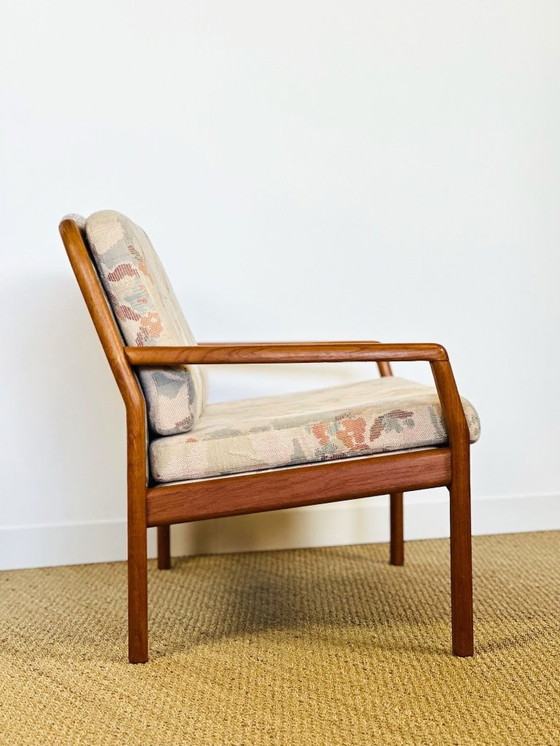 Image 1 of Banquette danoise en teck et tissu floral par Dyrlund, Danemark, 1960s