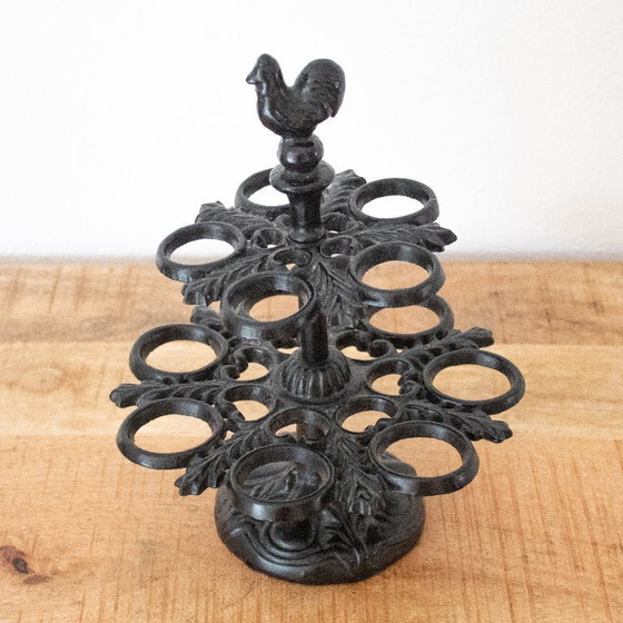 Image 1 of Vintage French Cast Iron Egg Stand with Rooster