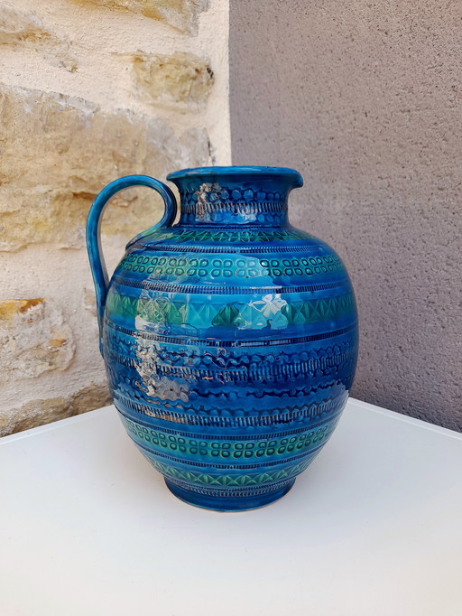 Bitossi ceramic vase or jug, Aldo Londi,Rimini blu.