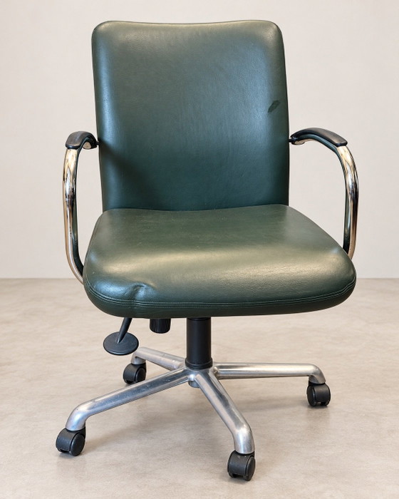 Lot de 3 Chaises de bureau Drisag, vert foncé, design belge vintage, Plastique, Aluminium, Noir (photo 2 sur 6)
