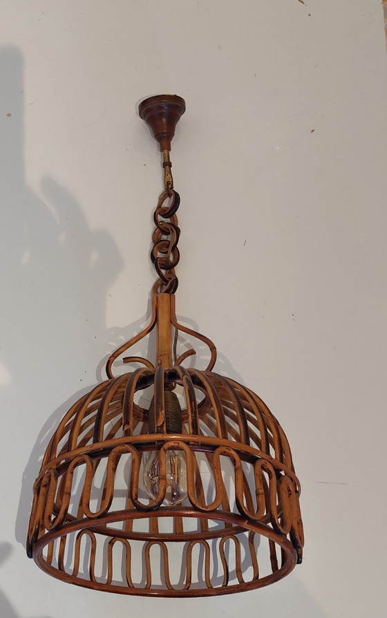 Image 1 of Mid Century French Riviera Style Bamboo Pendant Lamp by Franco Albini from the 1960's
