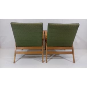 Image 1 of Vintage wood and green fabric living room set by Tatra Pravenec, Czechoslovakia 1960