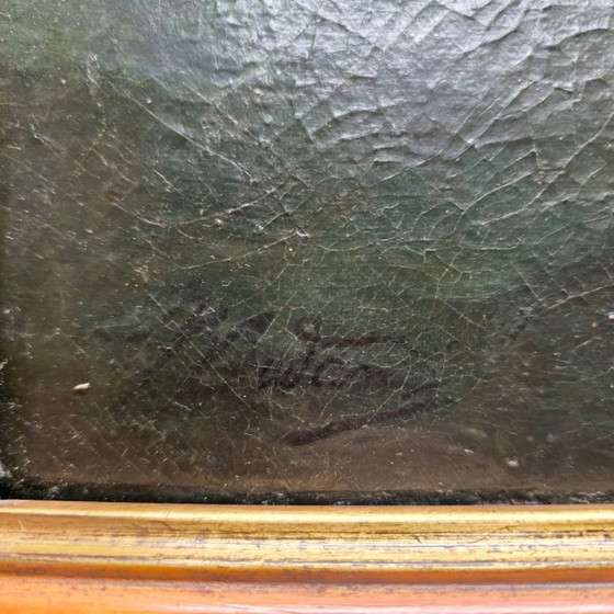 Image 1 of Antiek schilderij met zeilboot op ruwe zee, van rond 1900