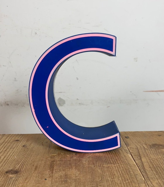 Image 1 of Vintage Blue Plastic Illuminated Letter C , 1970s