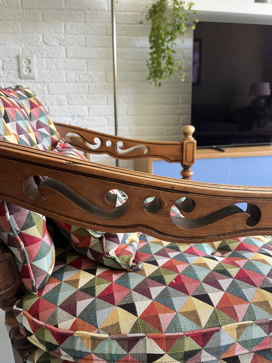 Image 1 of Antique wooden bench and matching chair - Neo-Renaissance