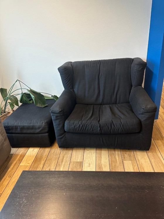 Image 1 of Bank Sky high en 2 loveseats van Gelderland bekleed met de stof Andes resp. in taupe en zwart