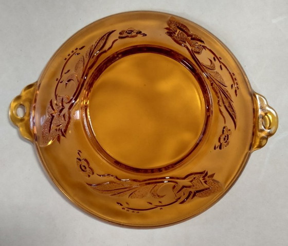 Image 1 of ciotola in vetro ambrato vintage con orecchie