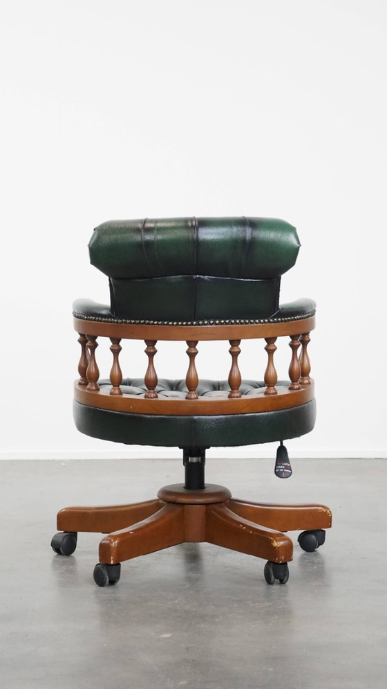 Image 1 of Sedia da ufficio Chesterfield in pelle di mucca inglese verde