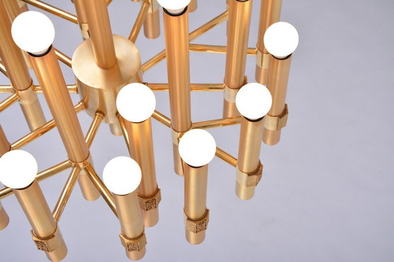Image 1 of Gold Colored Mid-Century Modern Chandelier by Angelo Brotto for Esperia Italia