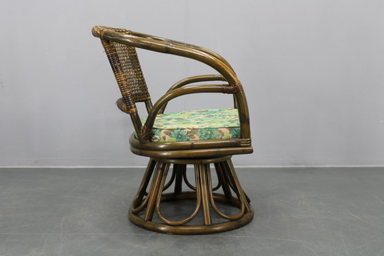 Image 1 of 1980er Set aus vier Rattansesseln mit Stoffpolstern