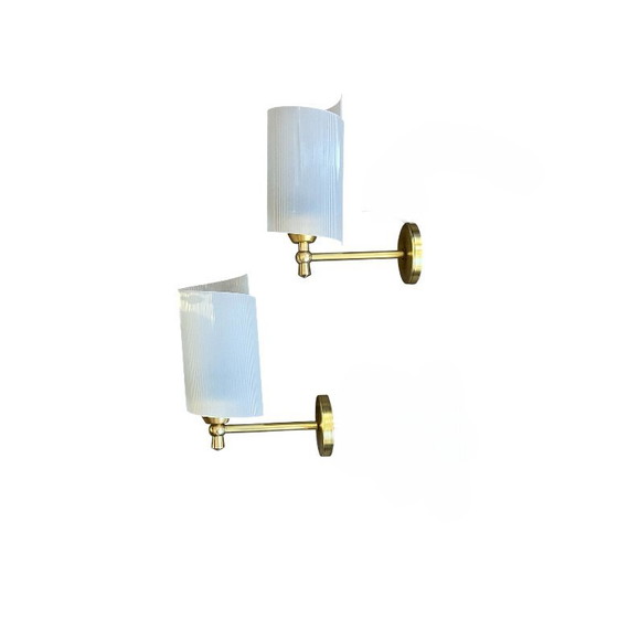 Pair of vintage plexiglass plastic and brass Wall lights, Gold (photo 8 of 8)