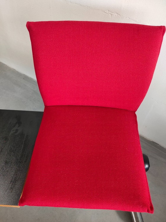 Image 1 of Banc de salle d'attente vintage unique avec revêtement rouge