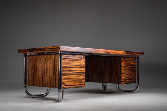 Image 1 of Makassar Ebony Executive Desk with Chromed Futuristic Legs, 1970s