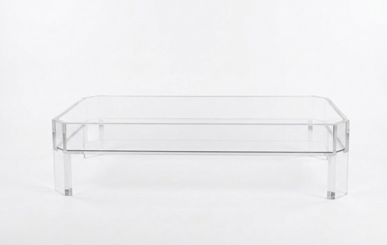 Image 1 of Table Basse Vintage en Plexiglas et Double Plateau en Verre - Signée Marc Micoud (Années 70/80)