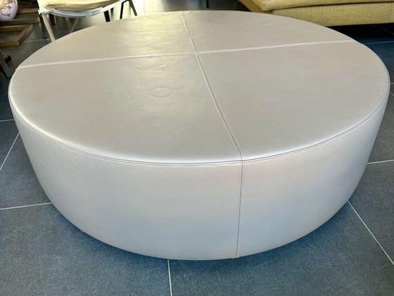 Coffee Table Pouf Ottoman in Taupe Leather – Footstools & poufs, Wood (photo 6 of 11)