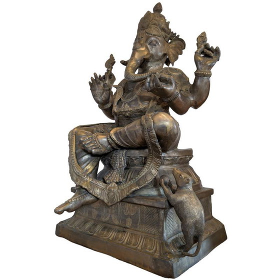 Ganesha in Lalitasana – fire-gilded bronze temple statue (Nepal/India, traditional work) – Sculpture (photo 7 of 8)