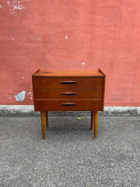 Image 1 of Cassettiera/comodino vintage danese in teak, stile moderno di metà secolo, anni '60.