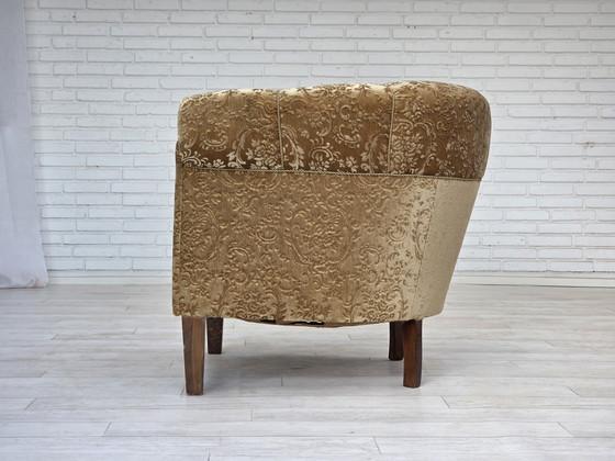 Image 1 of 1960s Danish Vintage Armchair, Green Furniture Velour, Ash Wood Legs