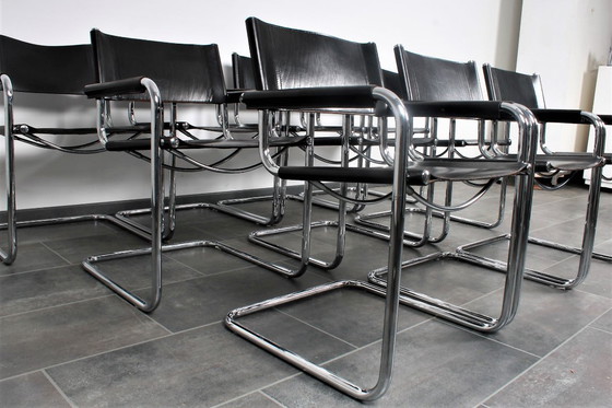 Image 1 of Set van 8 Matteo Grassi MG5 zwarte tuigleren buisframe stoelen