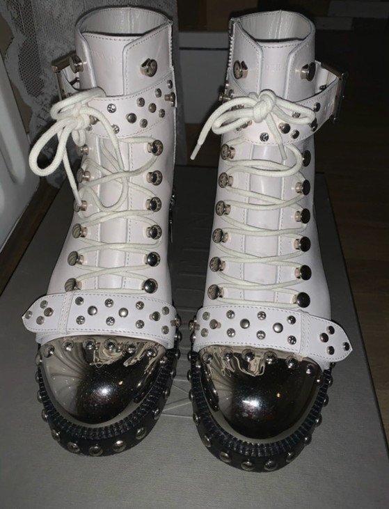 Image 1 of Alexander McQueen Hobnail Studded Leather Boots – Ivory White – Size 38.5