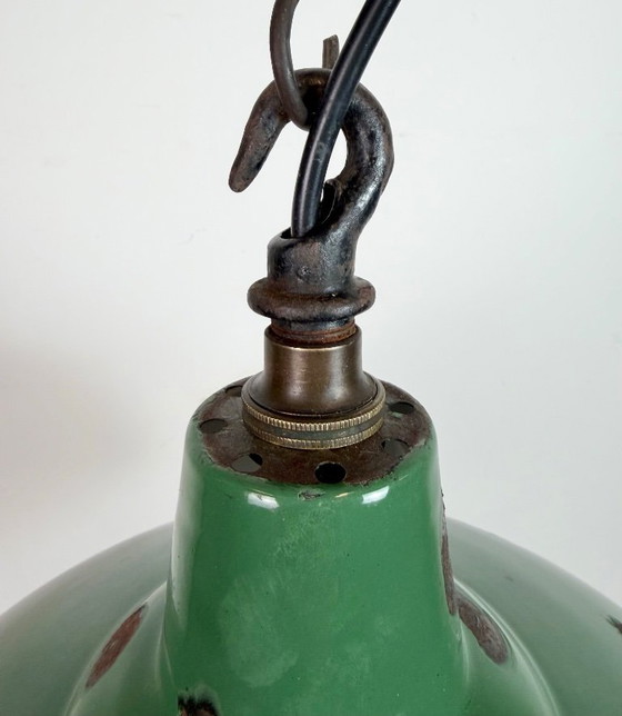 Image 1 of Industrial British Green Enamel Factory Pendant Lamp, 1960s