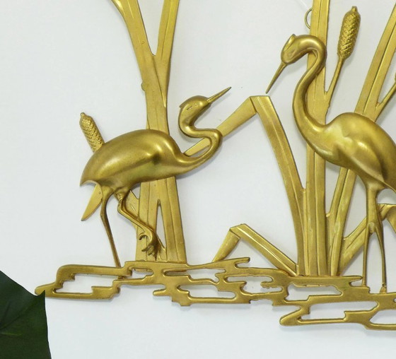 Image 1 of Decorazione murale vintage, gru dorate, quadro in ottone, anni '50, '60, '70, gioielli in ottone, Mid Century