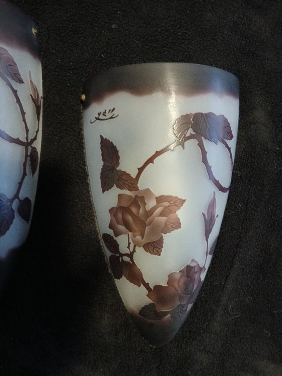 Image 1 of Art Nouveau Gallé pâte de verre wandkandelaars