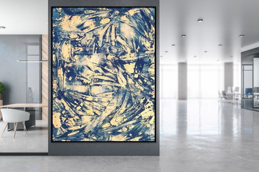 Hierba marina dorada azul – schilderijen tekeningen, Canvas