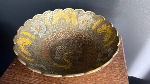 Splendida ciotola vintage in ottone con motivo pavone – schalen, Metal, Brass (photo 2 of 8)