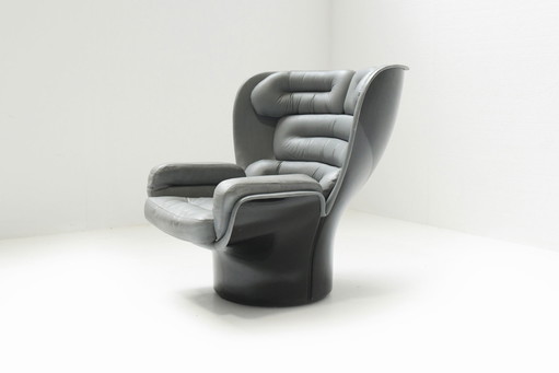  Sedia Elda vintage in pelle grigia e scocca nera di Joe Colombo Italia