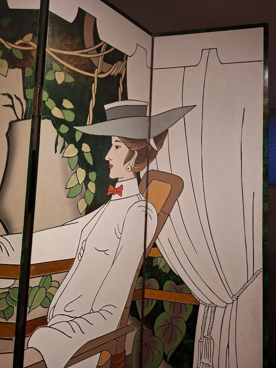 Image 1 of Paravent oriental représentant une femme en fleur de lotus