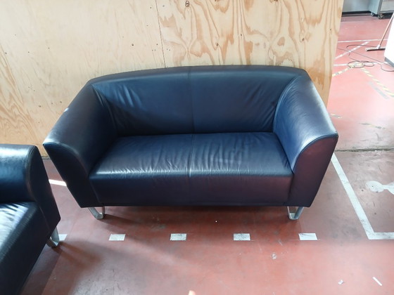 Set di divani Montel, blu scuro – Leather, Metal (photo 3 of 6)