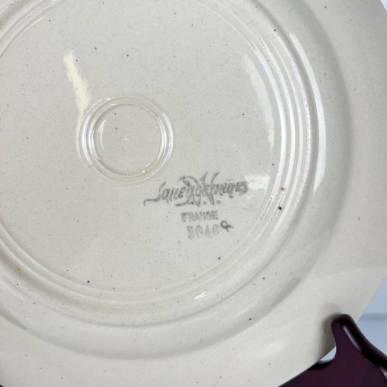 Image 1 of Set de 4 assiettes plates Sarreguemines motif fleur, première moitié du XXe siècle