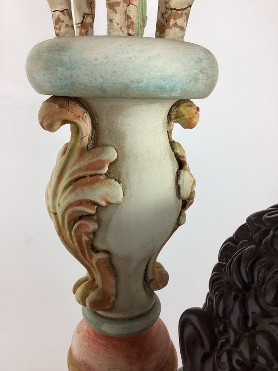 Vintage large Italian Venetian Moorish Floor light – Wood, Ceramic (photo 12 of 13)