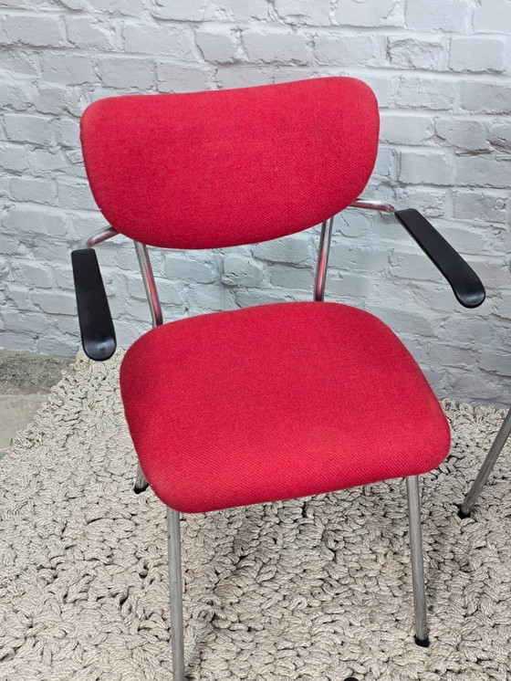 Image 1 of Sedie Gispen modello 1235 "Cirrus" di design di metà secolo con rivestimento rosso, set di 6, Paesi Bassi, anni '60