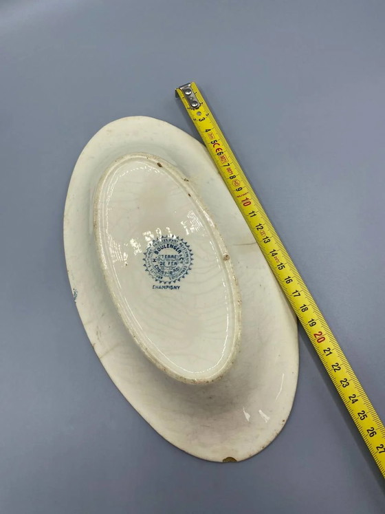 Boulenger ovale schaal van fijn aardewerk voor relish, blauwe decoratie, eind 19e eeuw – Decoratieve objecten (photo 3 of 5)