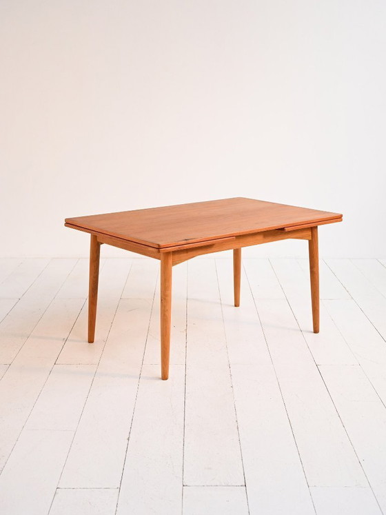 Image 1 of Extendable dining table in teak and oak, Danish design 1960s