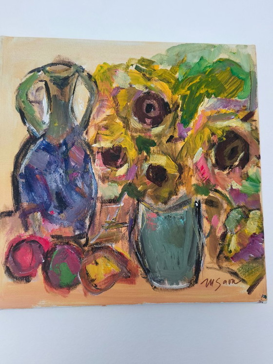 Image 1 of Original Sunflowers Still Life by M Savu | Acrylic on Canvas | 30 × 30 cm