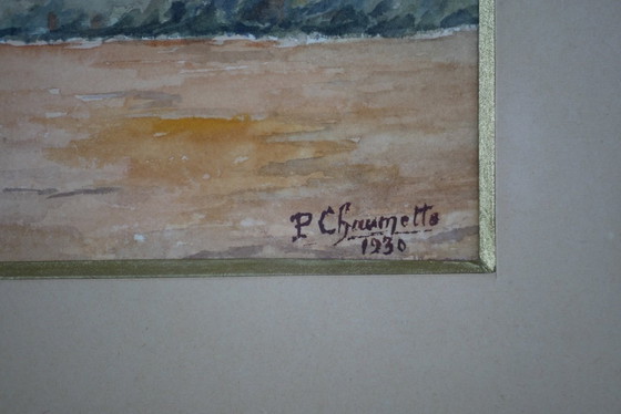 Image 1 of P. Chaumette, Lakeside Landscapes, 1930 - Pair of framed watercolors.