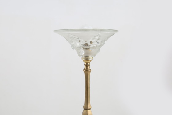 Image 1 of Art Nouveau tafellamp met messing en marmeren voet en glazen kap, jaren 1920
